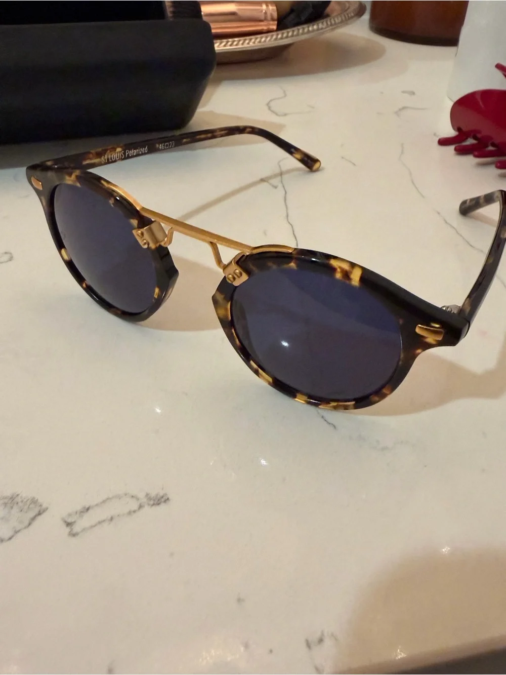 KREWE St. Louis Tortoiseshell Sunglasses with Blue Lenses and Gold Bridge